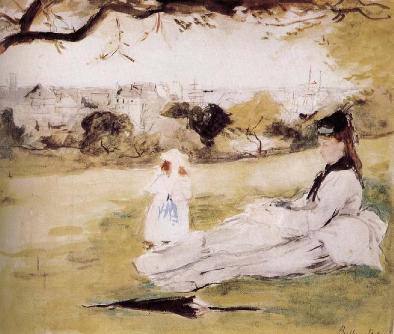 Berthe Morisot The mother and her child on the meadow
